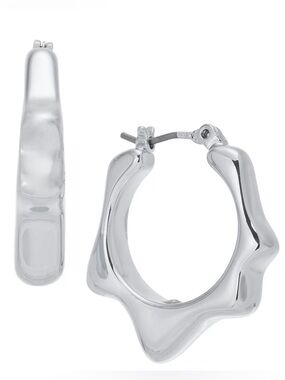 On 34th Wavy Rhodium Hex Hoop Earrings